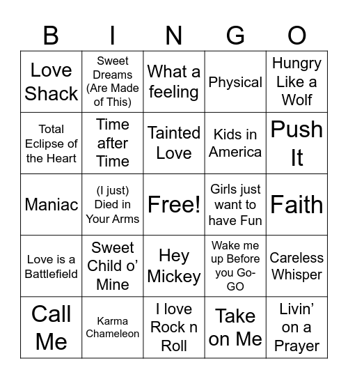 MUSIC BINGO Card
