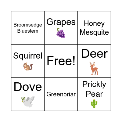 Wildlife Bingo Card