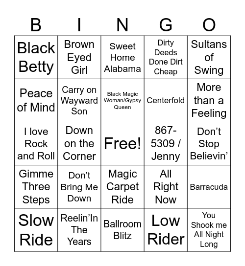 Music Bingo Card