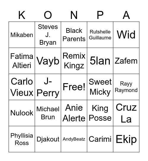 JA Presents: Konpa Bingo 2026 Bingo Card