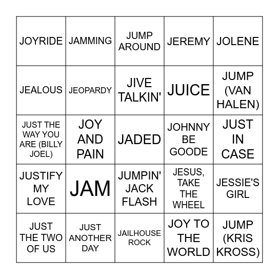 J Bingo Card