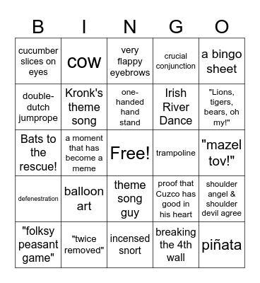 Alex's New Groove Bingo Card