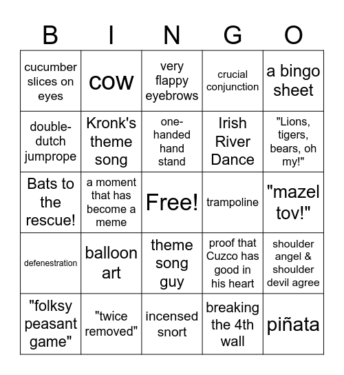 Alex's New Groove Bingo Card