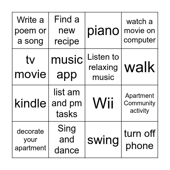 Self care Bingo Card