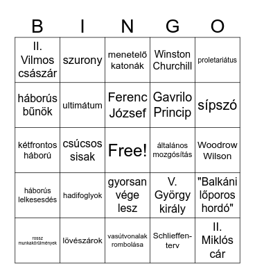 I. világháború Bingó Bingo Card