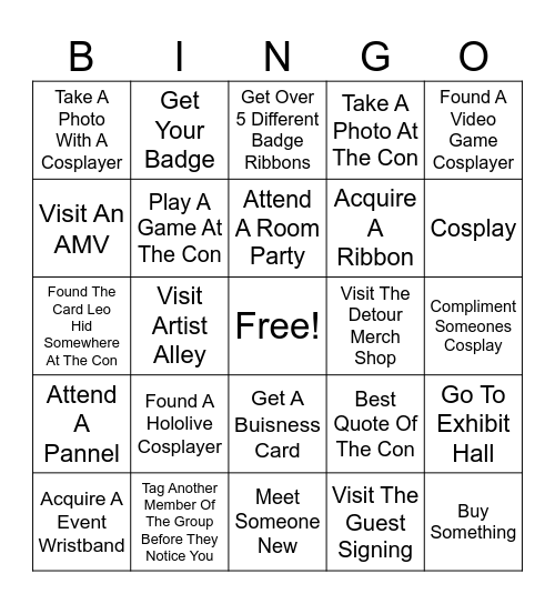 Anime Detour Bingo Card