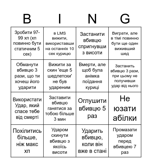 Шедлетский по Форсу Bingo Card