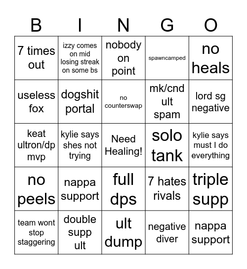 rivals Bingo Card