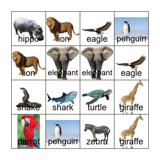 Wild Animals Bingo Card