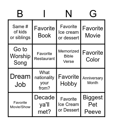 Couples Night Bingo Card