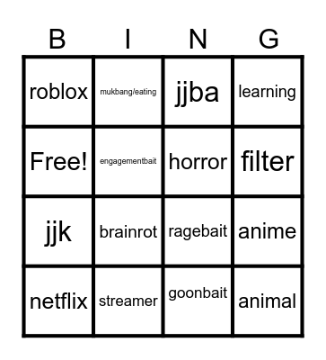tiktok bingo Card