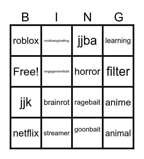 tiktok bingo Card