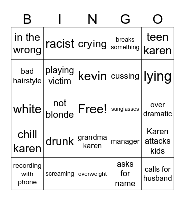 Karen bingo Card
