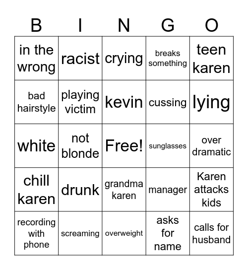 Karen bingo Card
