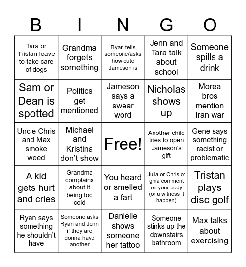 Jameson’s Bday Bingo Card