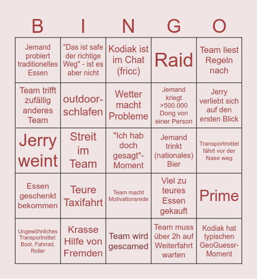 EasyBingo The Race Staffel 3 Folge 2 Bingo Card