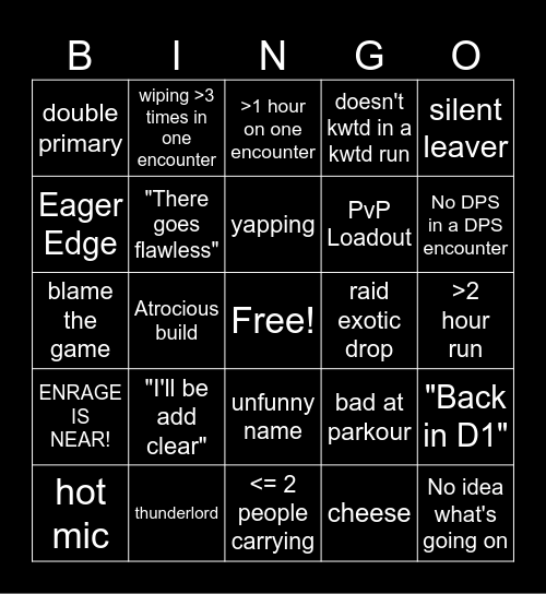 LFG Bingo Card