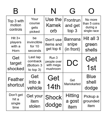 MarioKart World Bingo Card