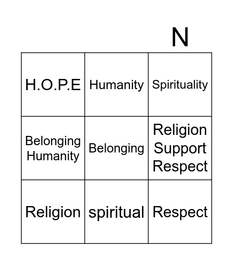 Spirituality Bingo Card