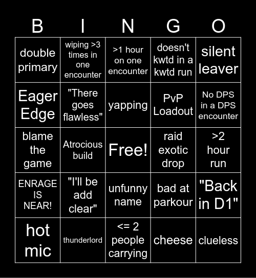 LFG Bingo Card