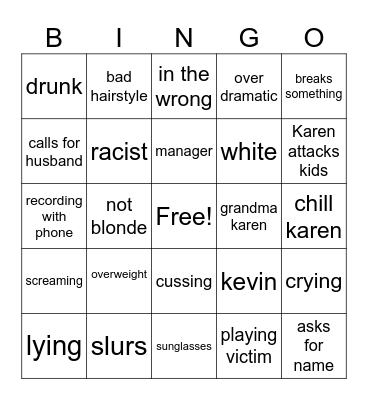 Karen bingo Card