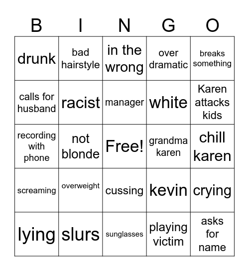 Karen bingo Card
