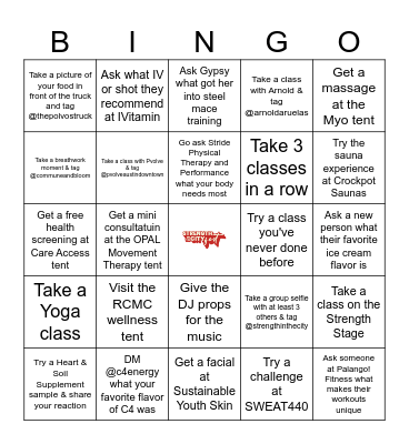 FESTIVAL BINGO --> bring this card to the STRENGTH IN THE CITY table for a prize after you cross off 5 in a row Bingo Card