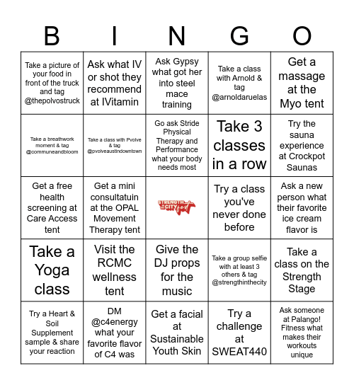 FESTIVAL BINGO --> bring this card to the STRENGTH IN THE CITY table for a prize after you cross off 5 in a row Bingo Card
