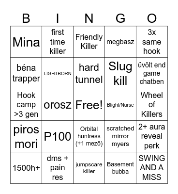 DBD Killer BINGO Card