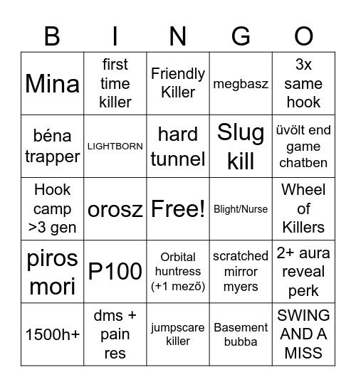 DBD Killer BINGO Card