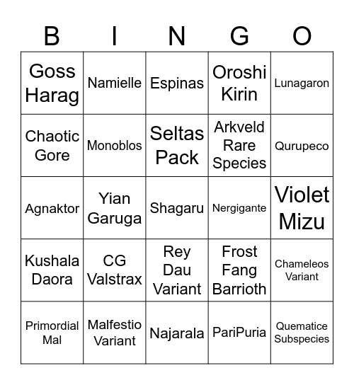 Wilds Expansion Bingo Card