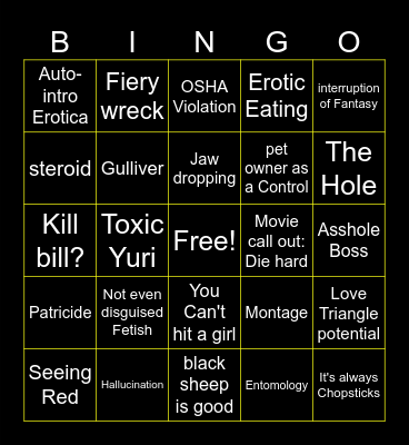 Love Lies bleeding Bingo Card