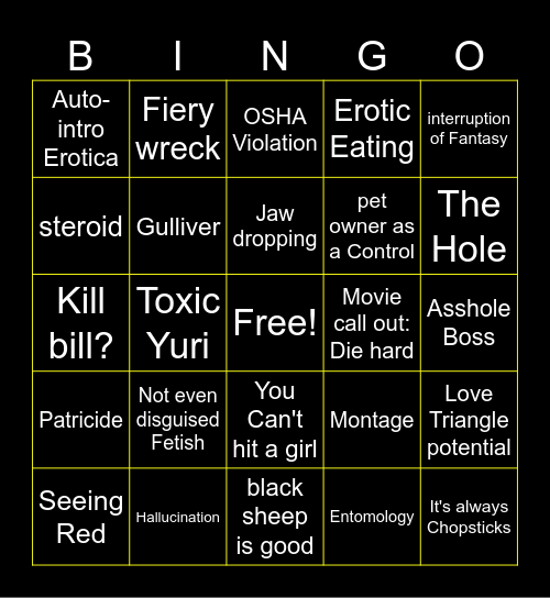 Love Lies bleeding Bingo Card
