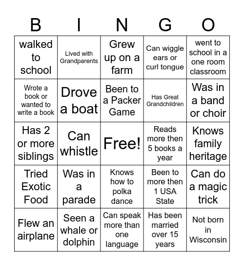 Tell Me About You Bingo Card