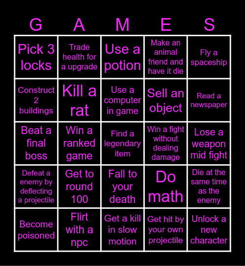 Video game bingo Card