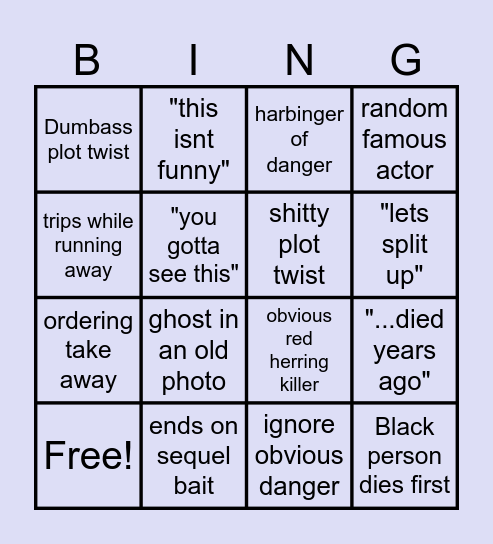 Horror Movie Bingo Card