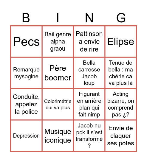 Twilight 2 Bingo Card