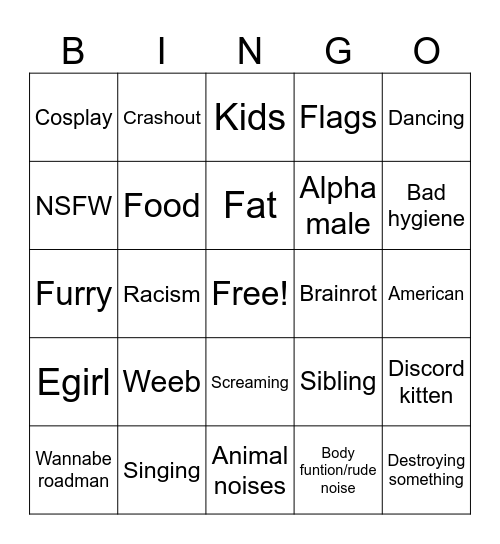 cringe comp Bingo Card