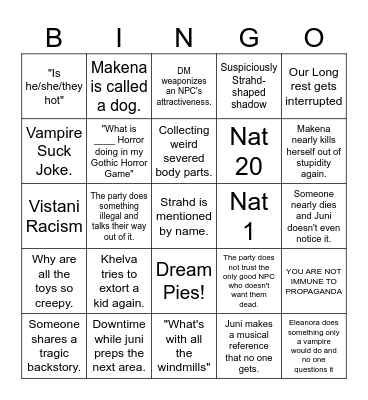 Curse of Strahd Bingo Card