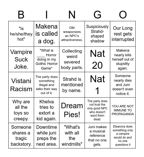 Curse of Strahd Bingo Card