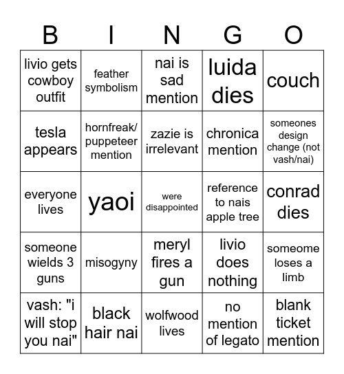 trigun stargaze finale Bingo Card