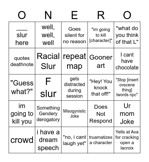 Onei Bingo Card