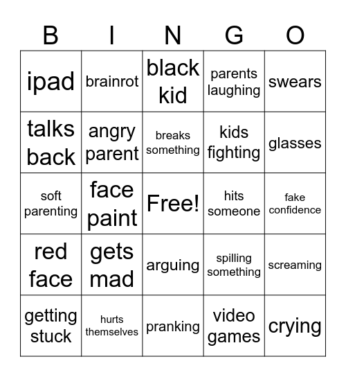 kids being stupid Bingo Card