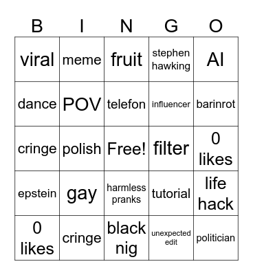 Instagram Reels Bingo Card