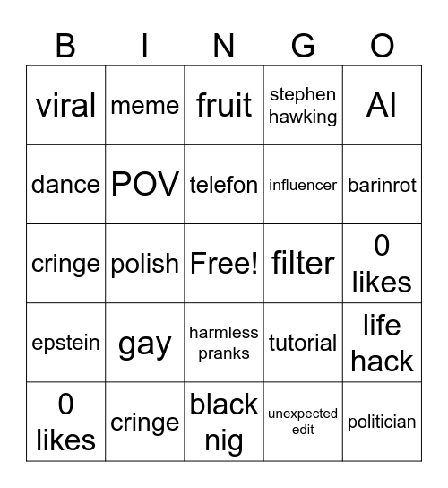 Instagram Reels Bingo Card
