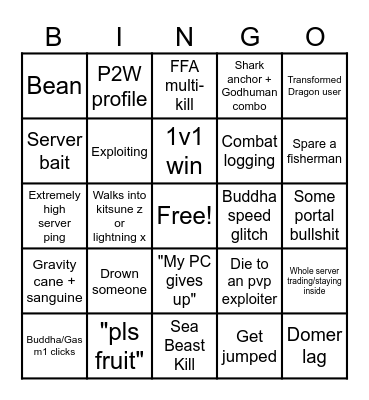 Blox fruits Bingo Card