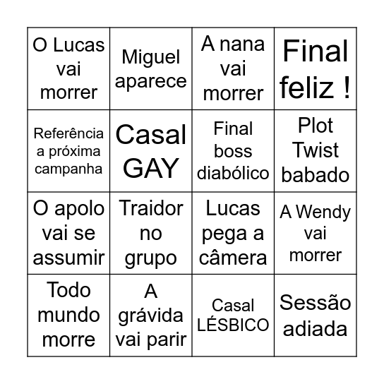BINGO ÚLTIMA SESSÃO Bingo Card
