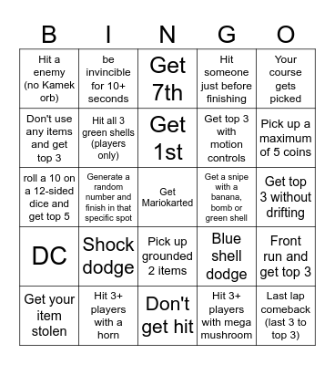 MarioKart World Bingo Card