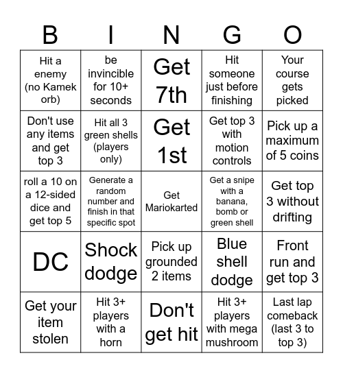 MarioKart World Bingo Card
