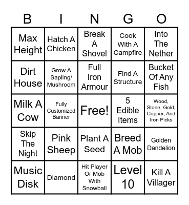 Minecraft Bingo Card